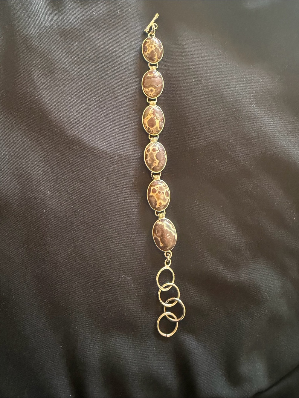 Sterling Silver Brown Jasper Oval Link Bracelet